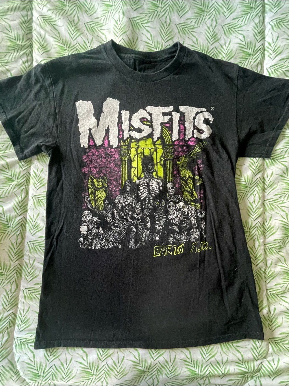 Misfits Graphic Band Tee - Black with Neon Yellow & Pink Print